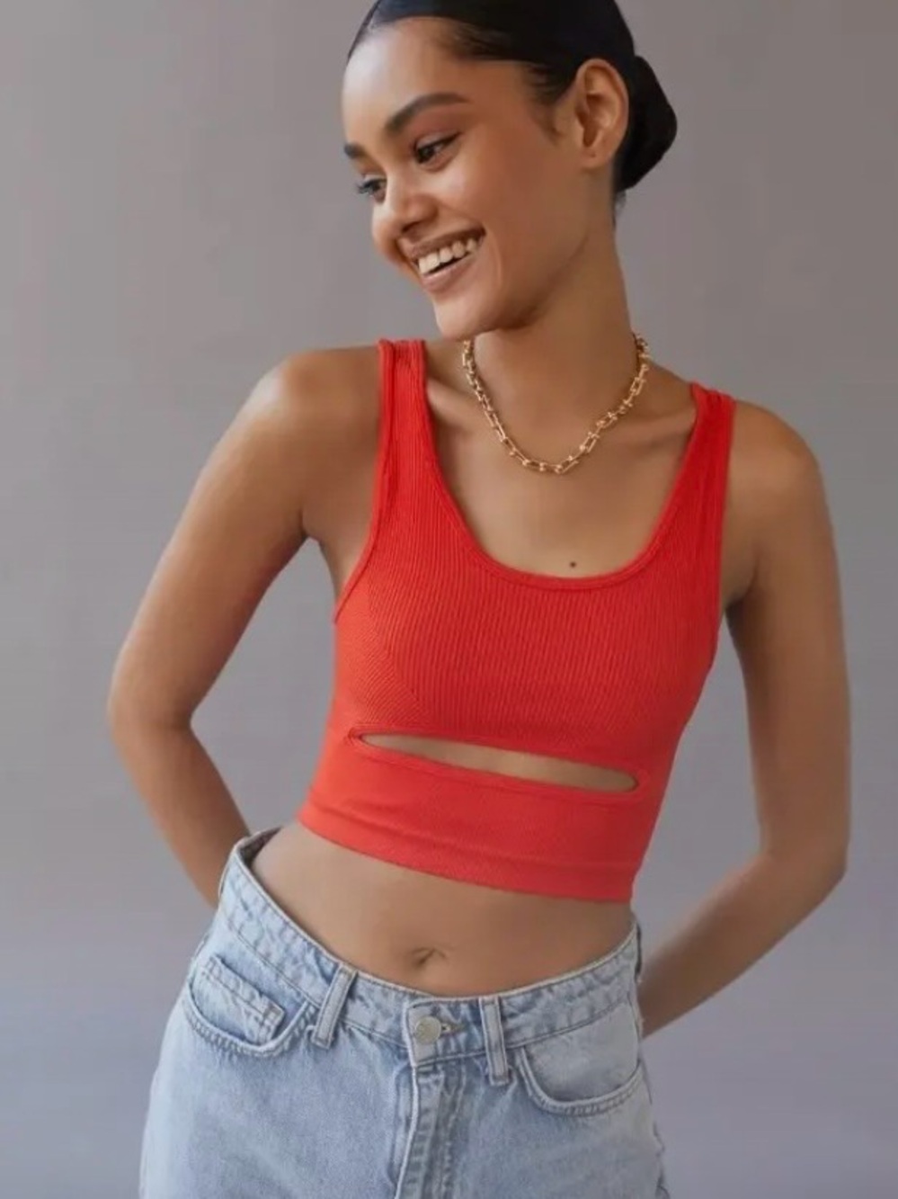 Urban Outfitters Out From Under Trailblazer Peekaboo Cut Out Orange Red Bra Top